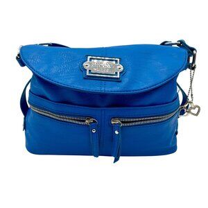 Nicole Miller Royal Blue Faux Leather Multiple Pocket Crossbody Bag